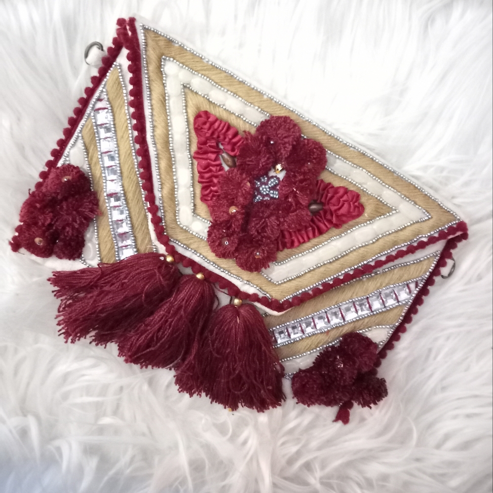 World Market Burgundy Nomad Tassel & Sequin Clutch ,boho,Gypsy,  costalcowgirl